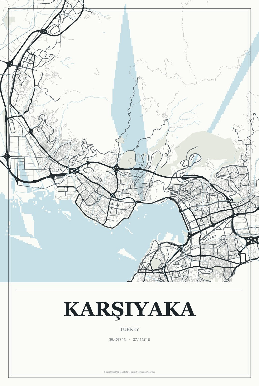 Karşıyaka, Turkey City Map Aluminum Sign in Gallery Air style