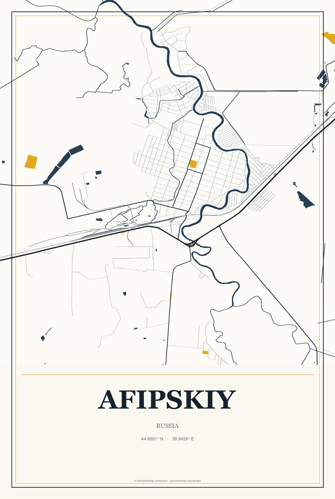 Afipskiy, Russia City Map Aluminum Sign in Citrine Modern style