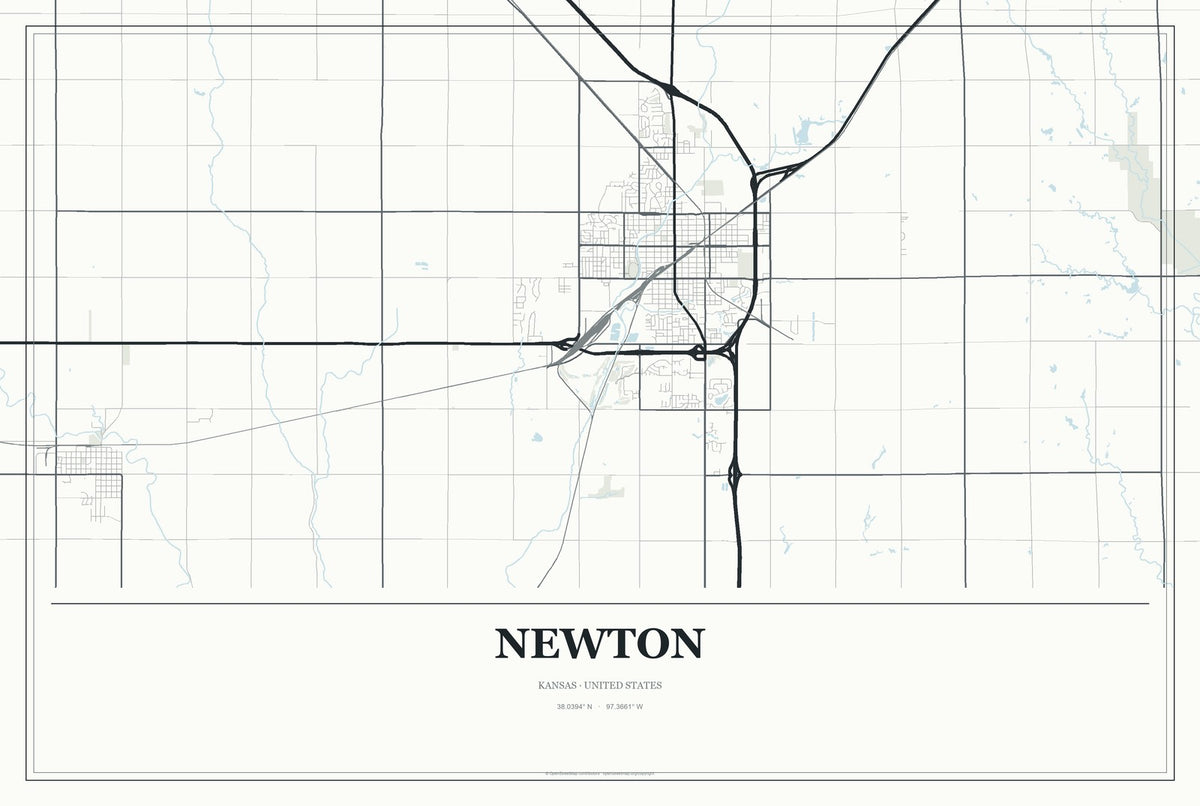 Newton, Kansas City Map Aluminum Sign in Gallery Air style