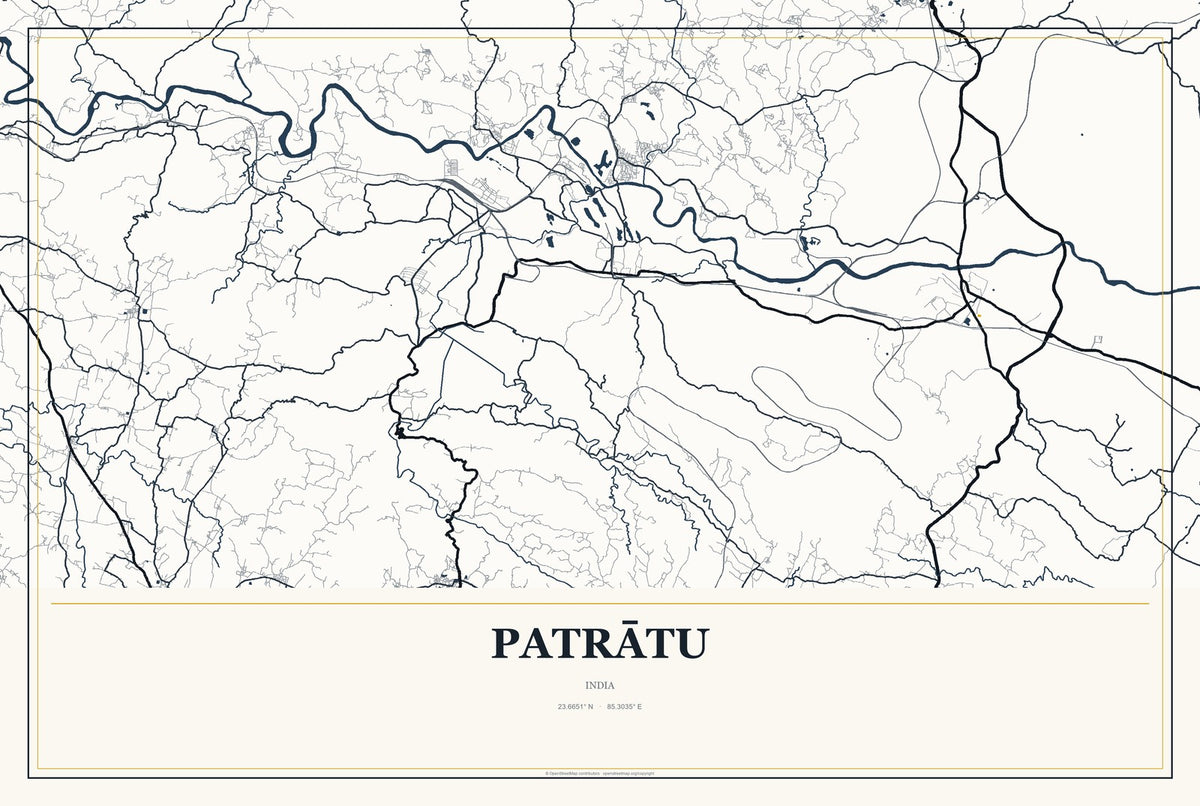 Patrātu, India City Map Aluminum Sign in Citrine Modern style