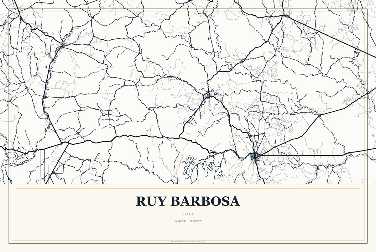 Ruy Barbosa, Brazil City Map Aluminum Sign in Citrine Modern style