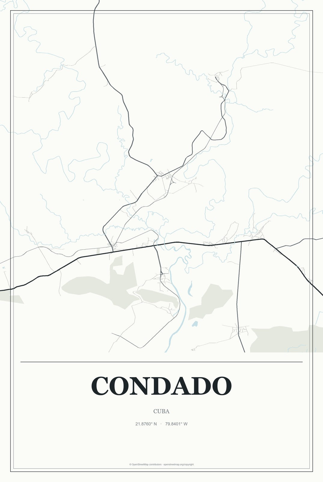 Condado, Cuba City Map Aluminum Sign in Gallery Air style
