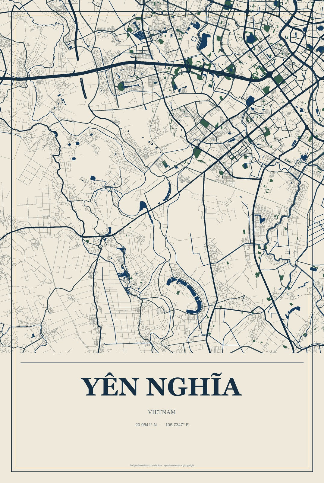 Yên Nghĩa, Vietnam City Map Aluminum Sign in Coastal Cutout style