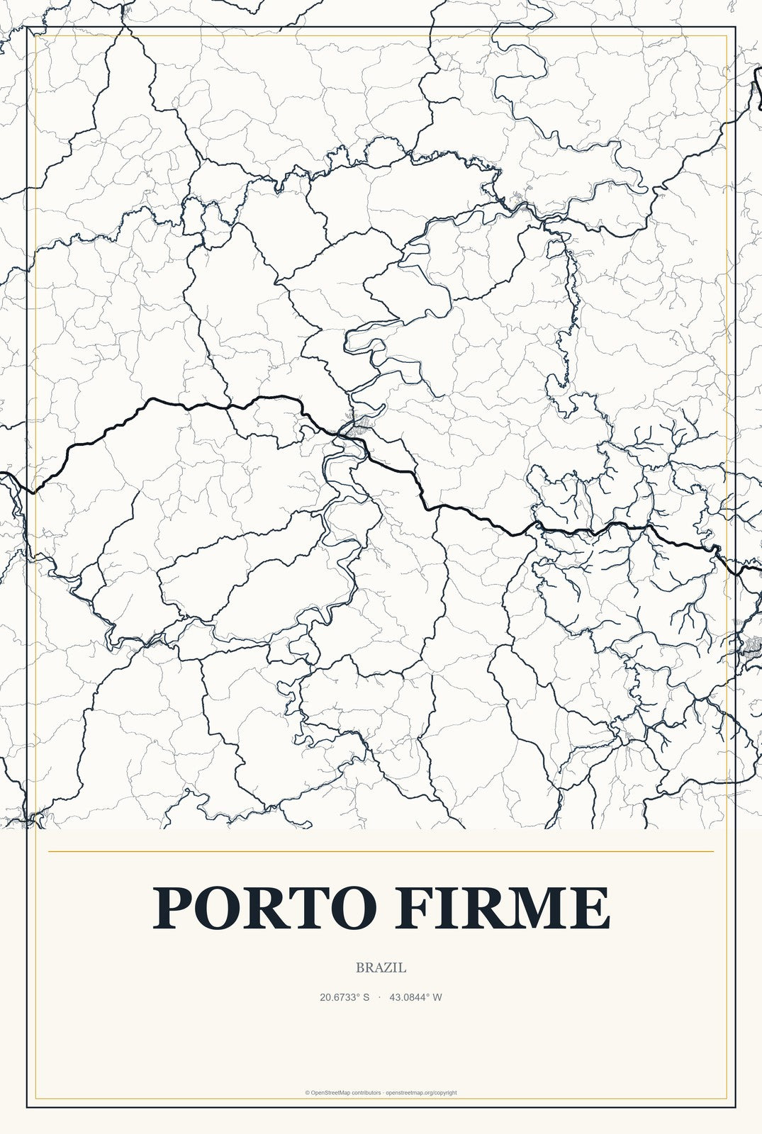 Porto Firme, Brazil City Map Aluminum Sign in Citrine Modern style