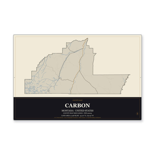 Carbon County, Montana Map Aluminum Sign in Museum Plaque style