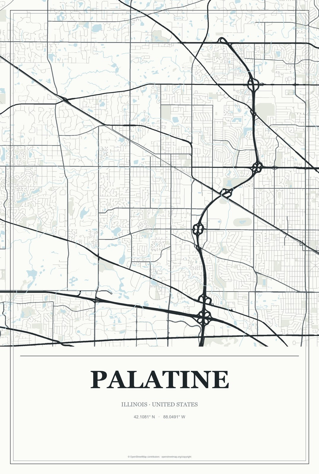 Palatine, Illinois City Map Aluminum Sign in Gallery Air style
