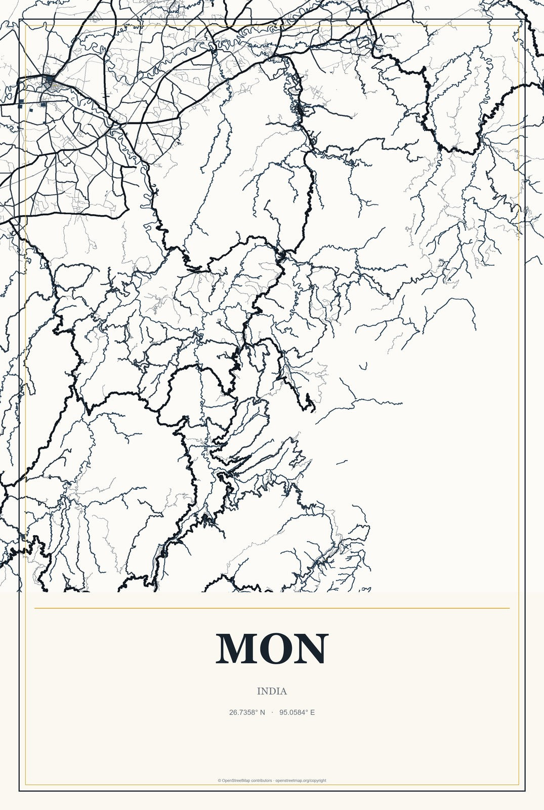 Mon, India City Map Aluminum Sign in Citrine Modern style