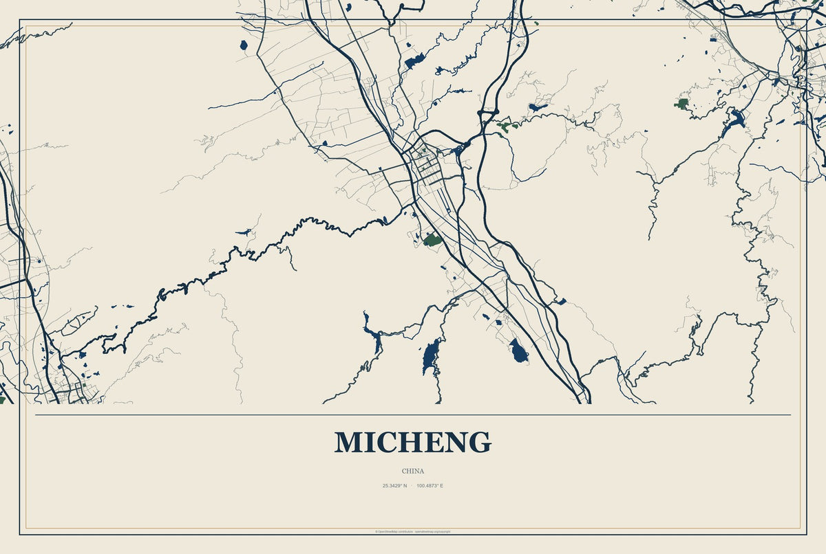 Micheng, China City Map Aluminum Sign in Coastal Cutout style