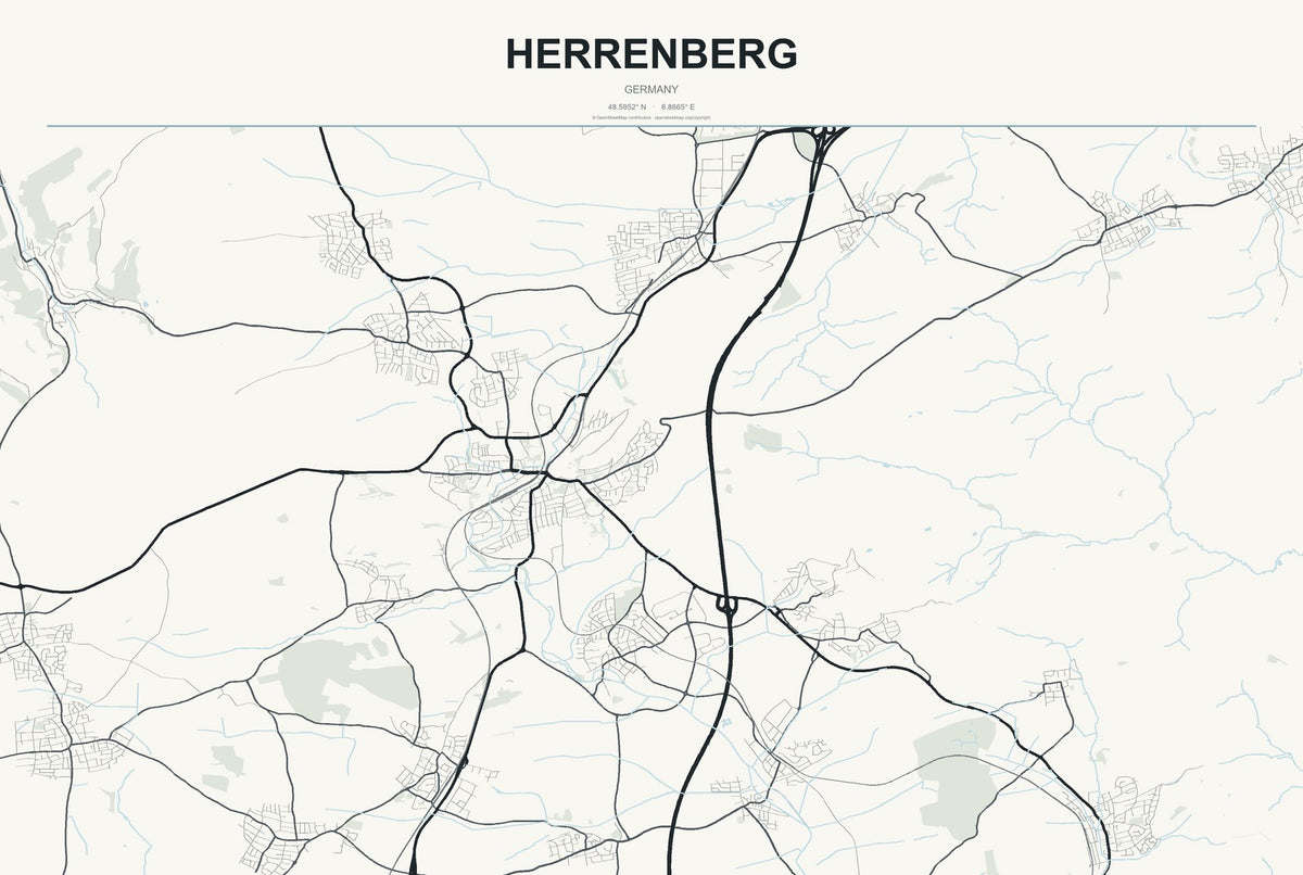 Herrenberg, Germany City Map Aluminum Sign in Headline Atlas style