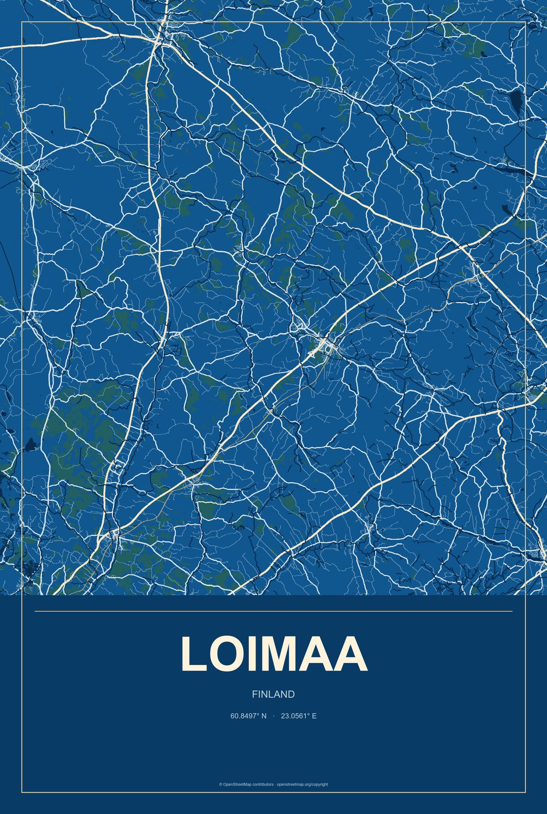 Loimaa, Finland City Map Aluminum Sign in Harbor Cobalt style