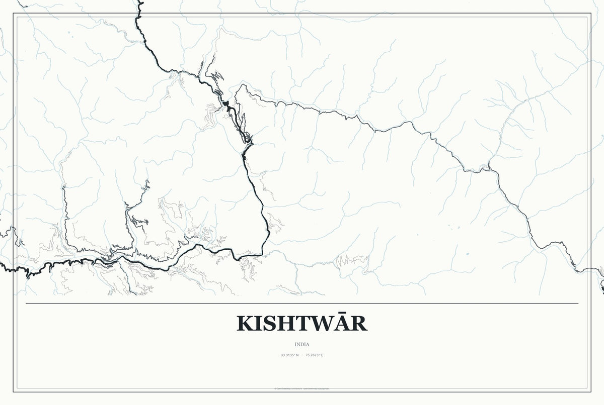 Kishtwār, India City Map Aluminum Sign in Gallery Air style