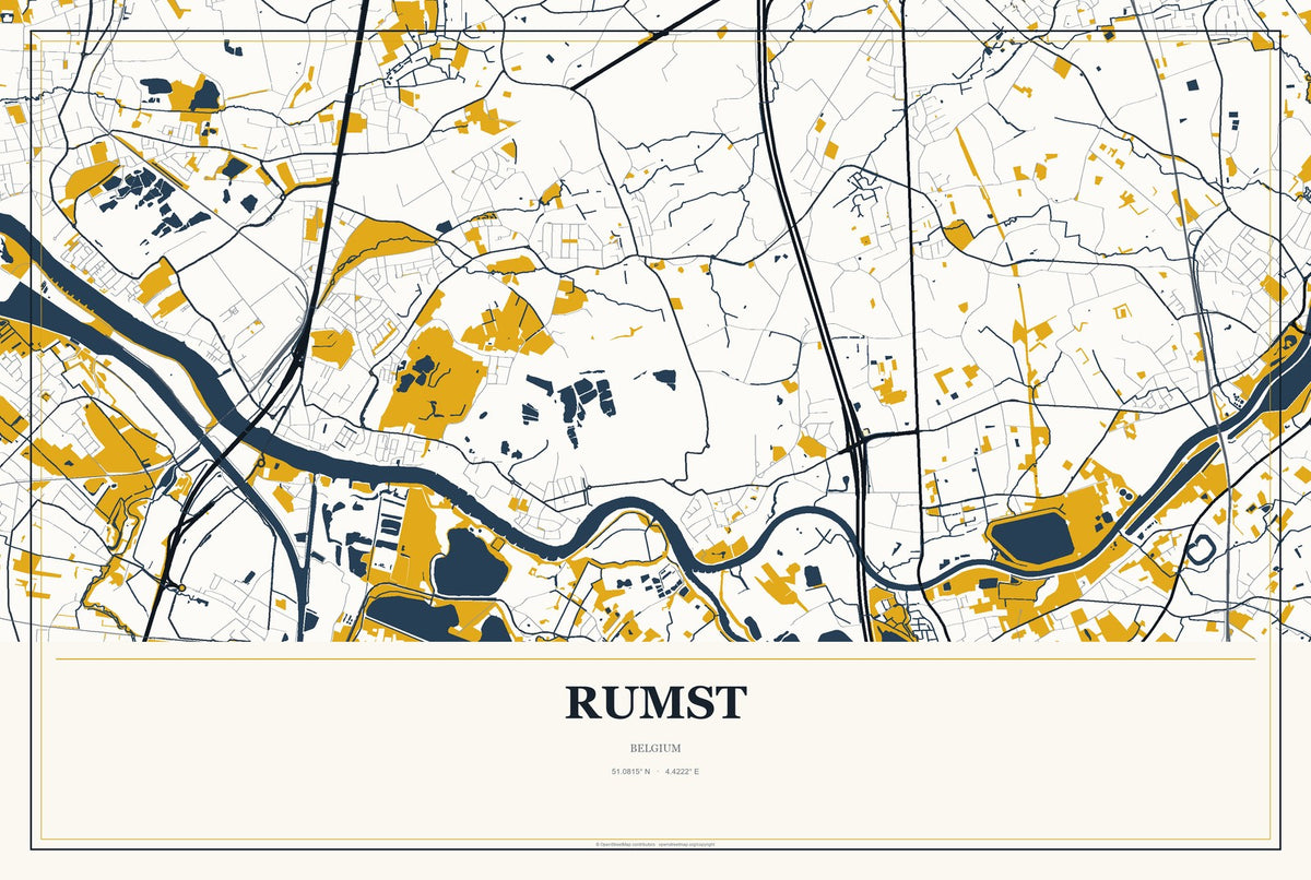 Rumst, Belgium City Map Aluminum Sign in Citrine Modern style