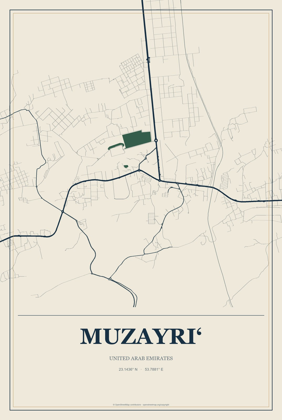 Muzayri‘, United Arab Emirates City Map Aluminum Sign in Coastal Cutout style