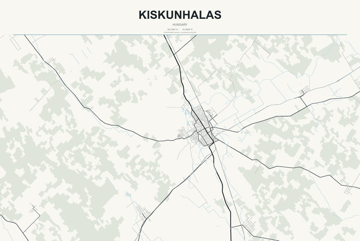 Kiskunhalas, Hungary City Map Aluminum Sign in Headline Atlas style