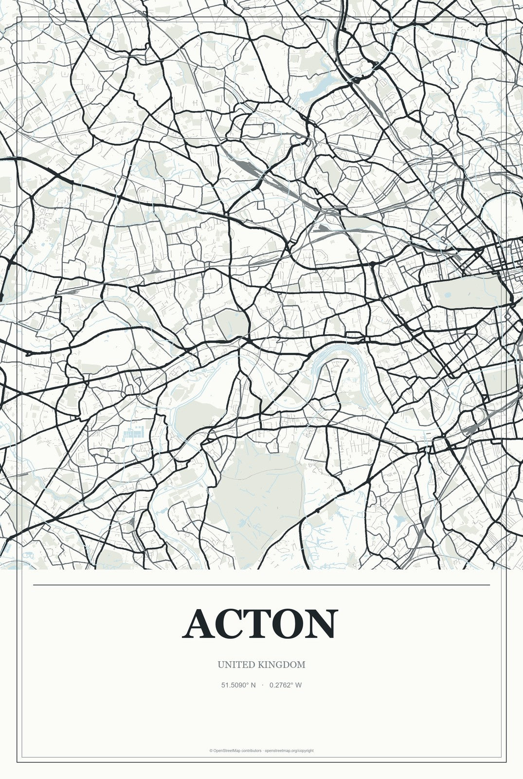 Acton, United Kingdom City Map Aluminum Sign in Gallery Air style