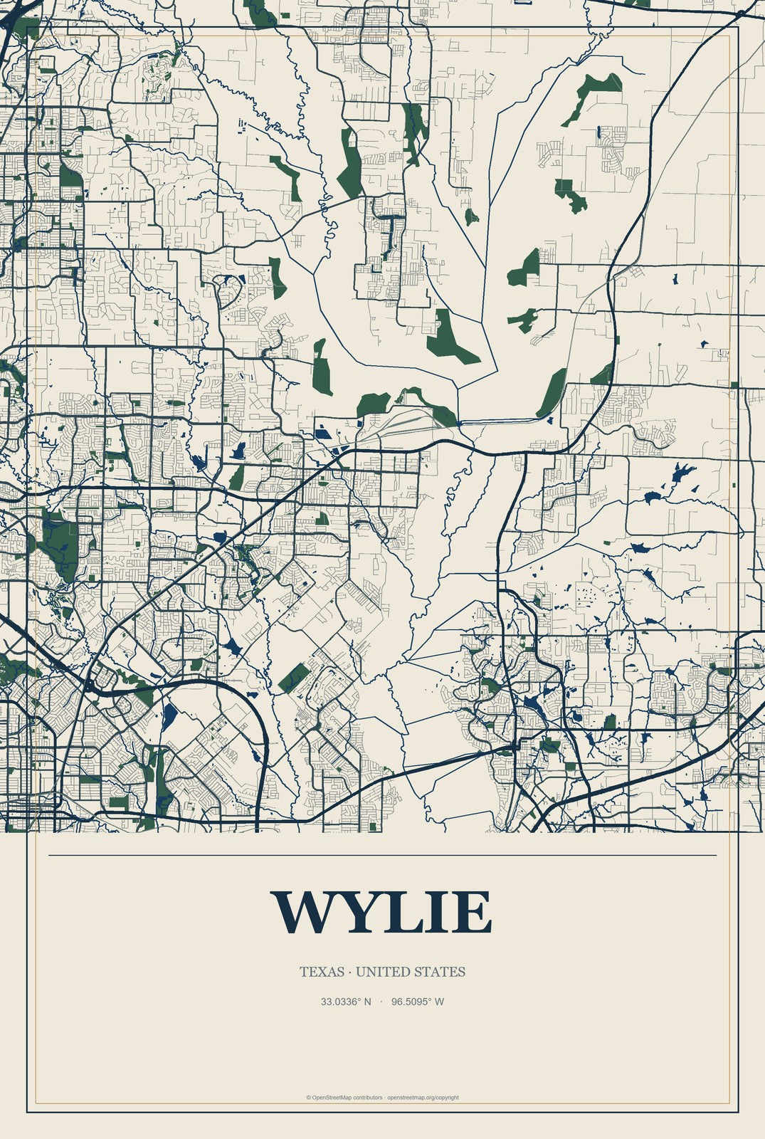 Wylie, Texas City Map Aluminum Sign in Coastal Cutout style