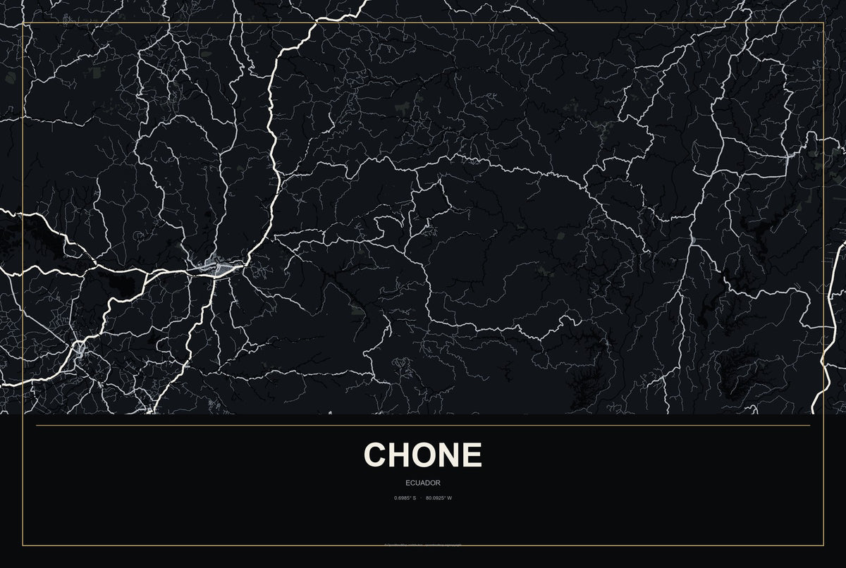 Chone, Ecuador City Map Aluminum Sign in Metropolitan Noir style