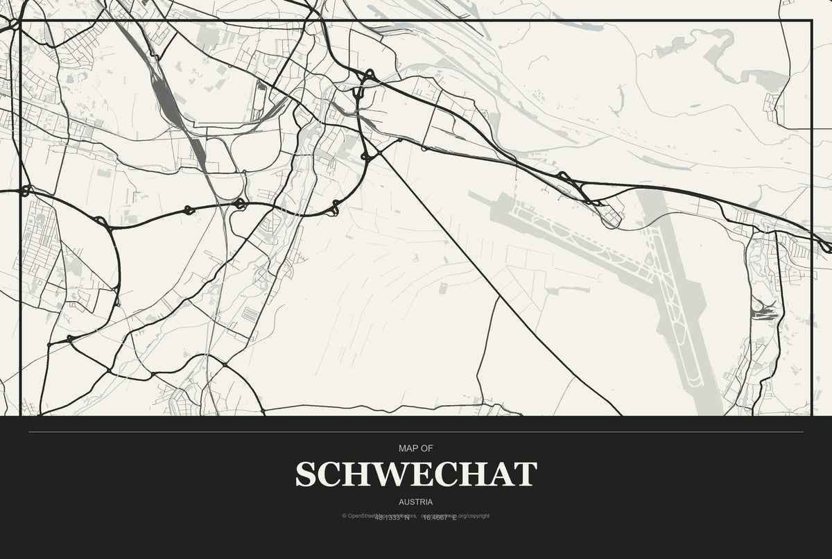 Schwechat, Austria City Map Aluminum Sign in Museum Plaque style