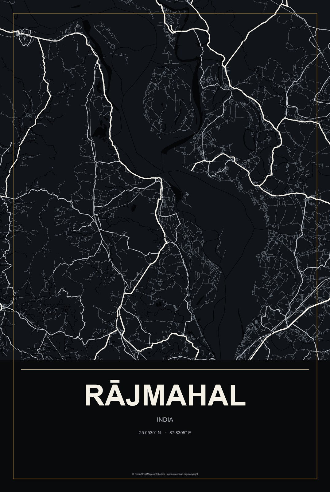 Rājmahal, India City Map Aluminum Sign in Metropolitan Noir style