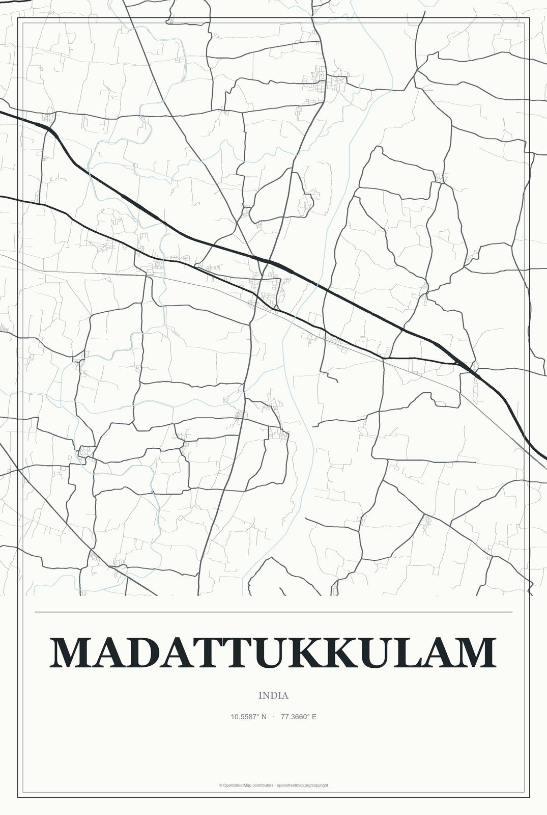 Madattukkulam, India City Map Aluminum Sign in Gallery Air style