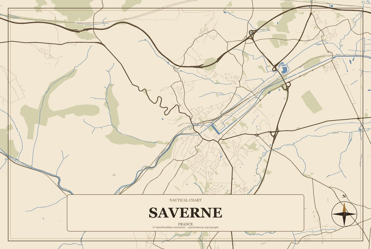 Saverne, France City Map Aluminum Sign in Heritage Nautical style