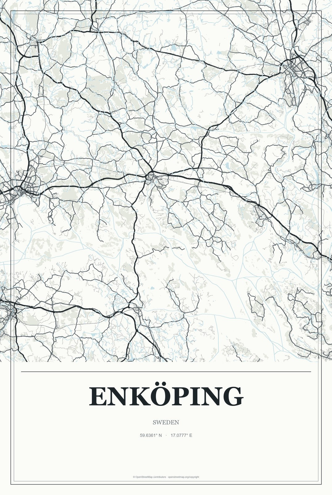 Enköping, Sweden City Map Aluminum Sign in Gallery Air style