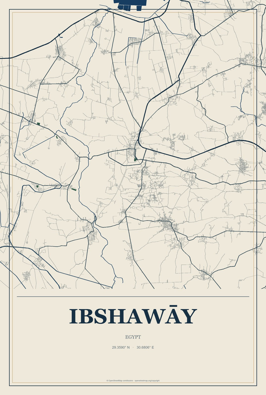 Ibshawāy, Egypt City Map Aluminum Sign in Coastal Cutout style