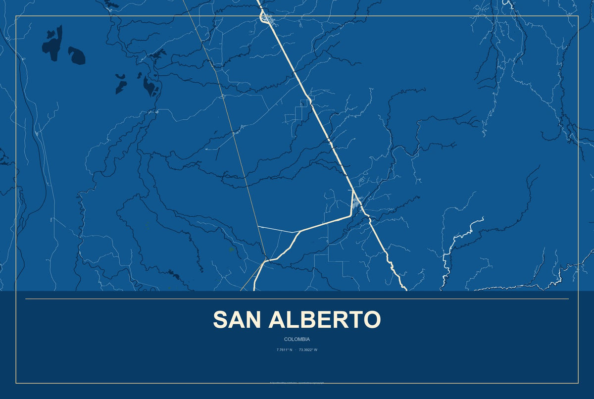 San Alberto, Colombia City Map Aluminum Sign in Harbor Cobalt style