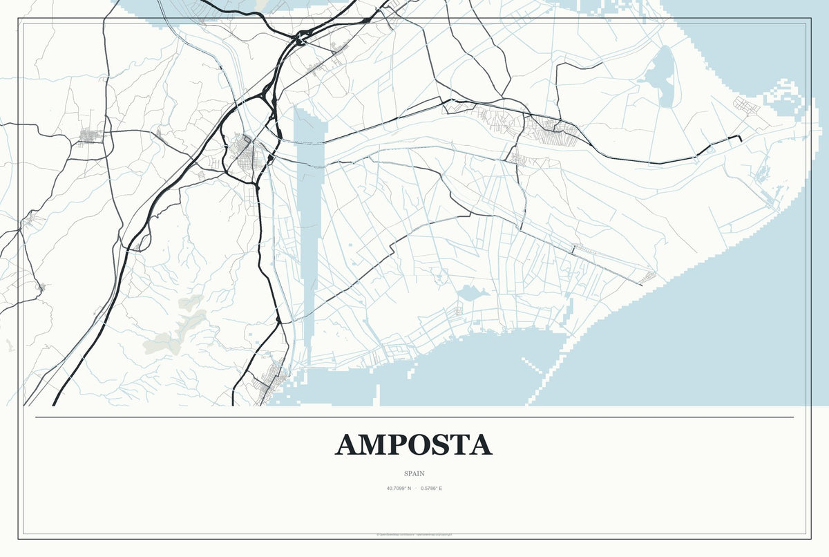 Amposta, Spain City Map Aluminum Sign in Gallery Air style