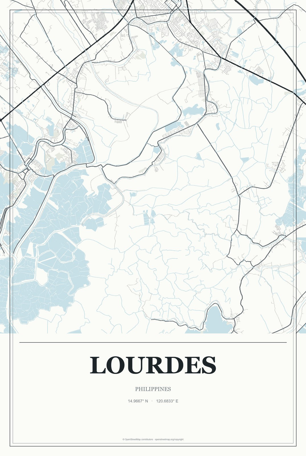 Lourdes, Philippines City Map Aluminum Sign in Gallery Air style