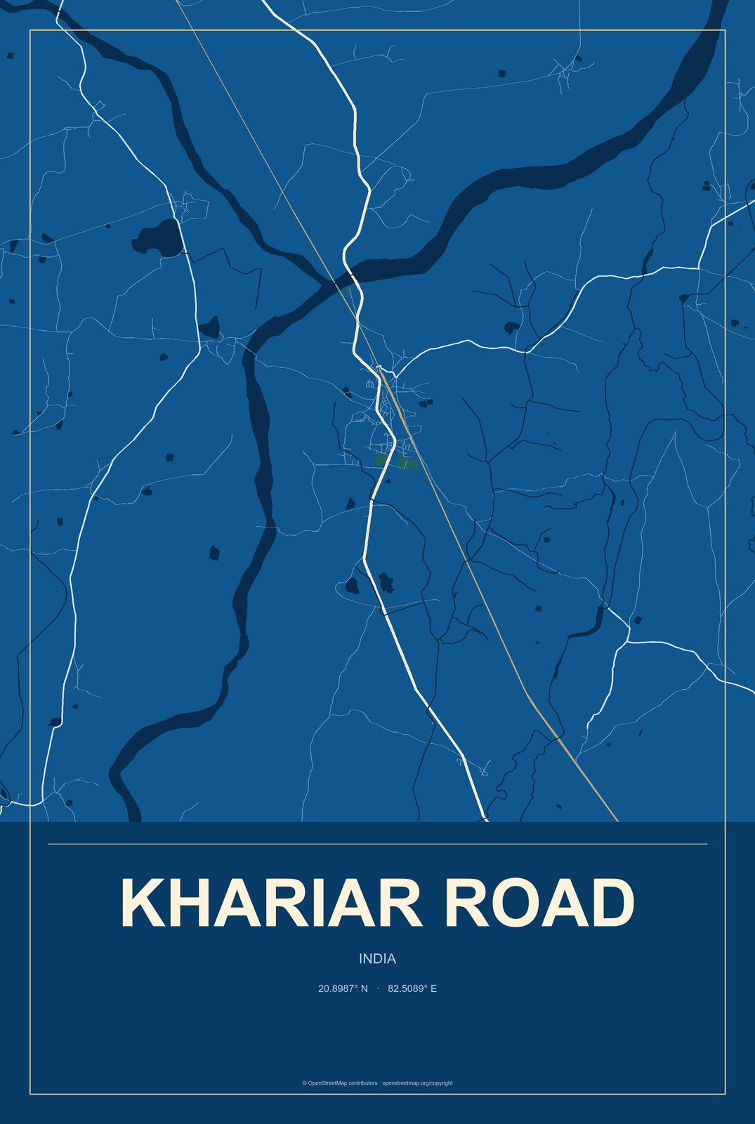 Khariar Road, India City Map Aluminum Sign in Harbor Cobalt style