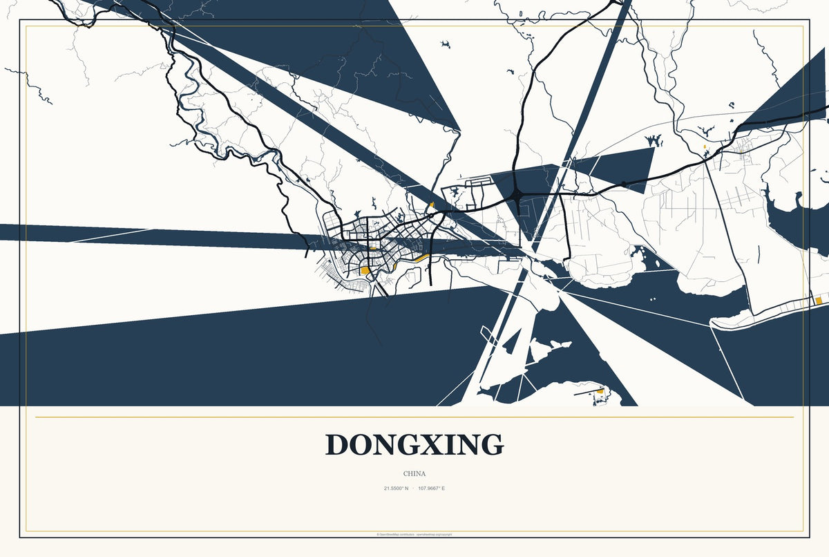 Dongxing, China City Map Aluminum Sign in Citrine Modern style