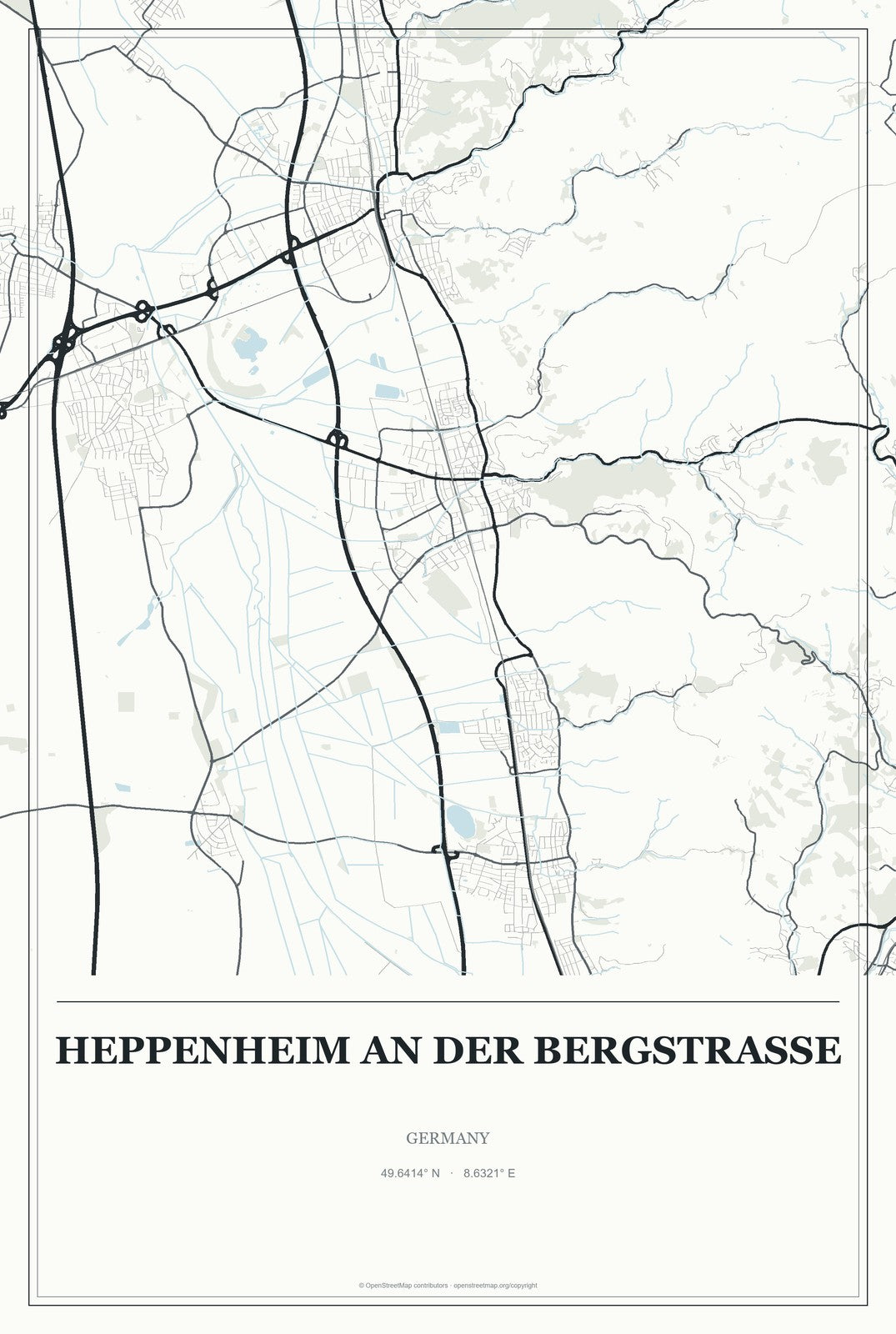 Heppenheim an der Bergstrasse, Germany City Map Aluminum Sign in Gallery Air style