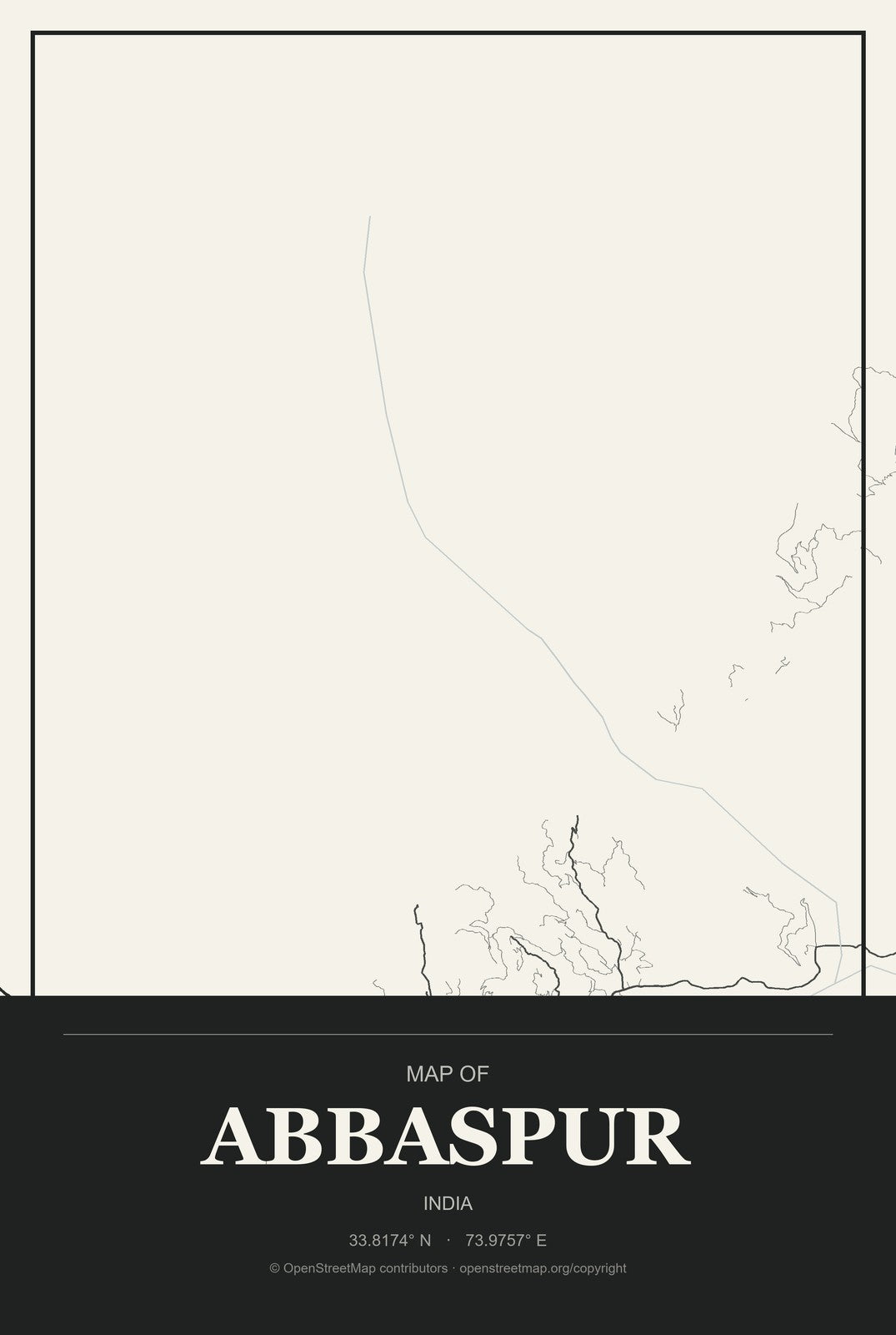 Abbaspur, India City Map Aluminum Sign in Museum Plaque style