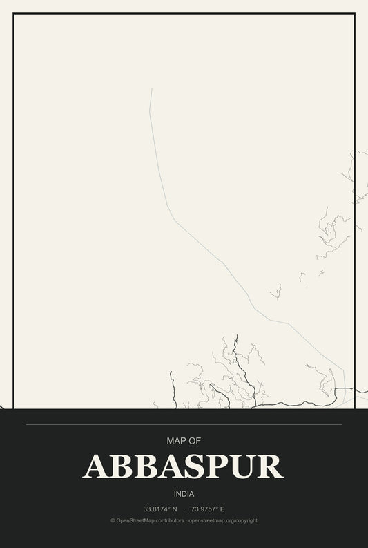 Abbaspur, India City Map Aluminum Sign in Museum Plaque style