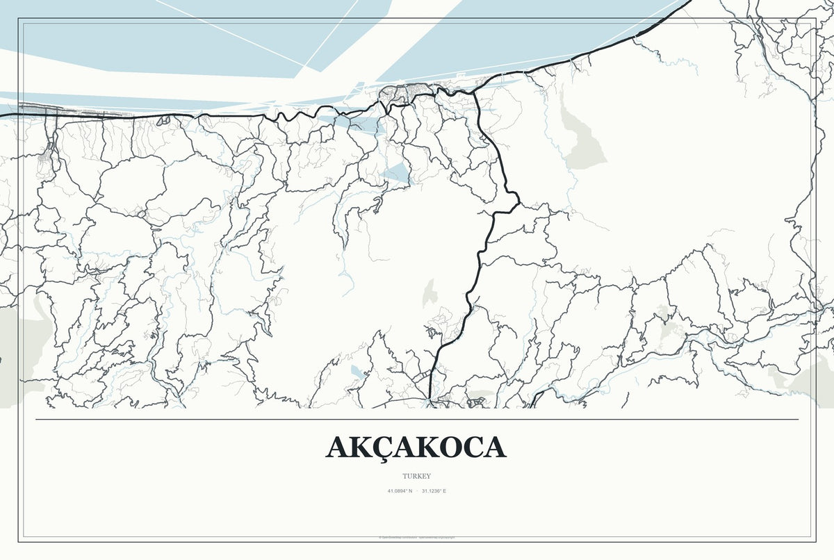 Akçakoca, Turkey City Map Aluminum Sign in Gallery Air style