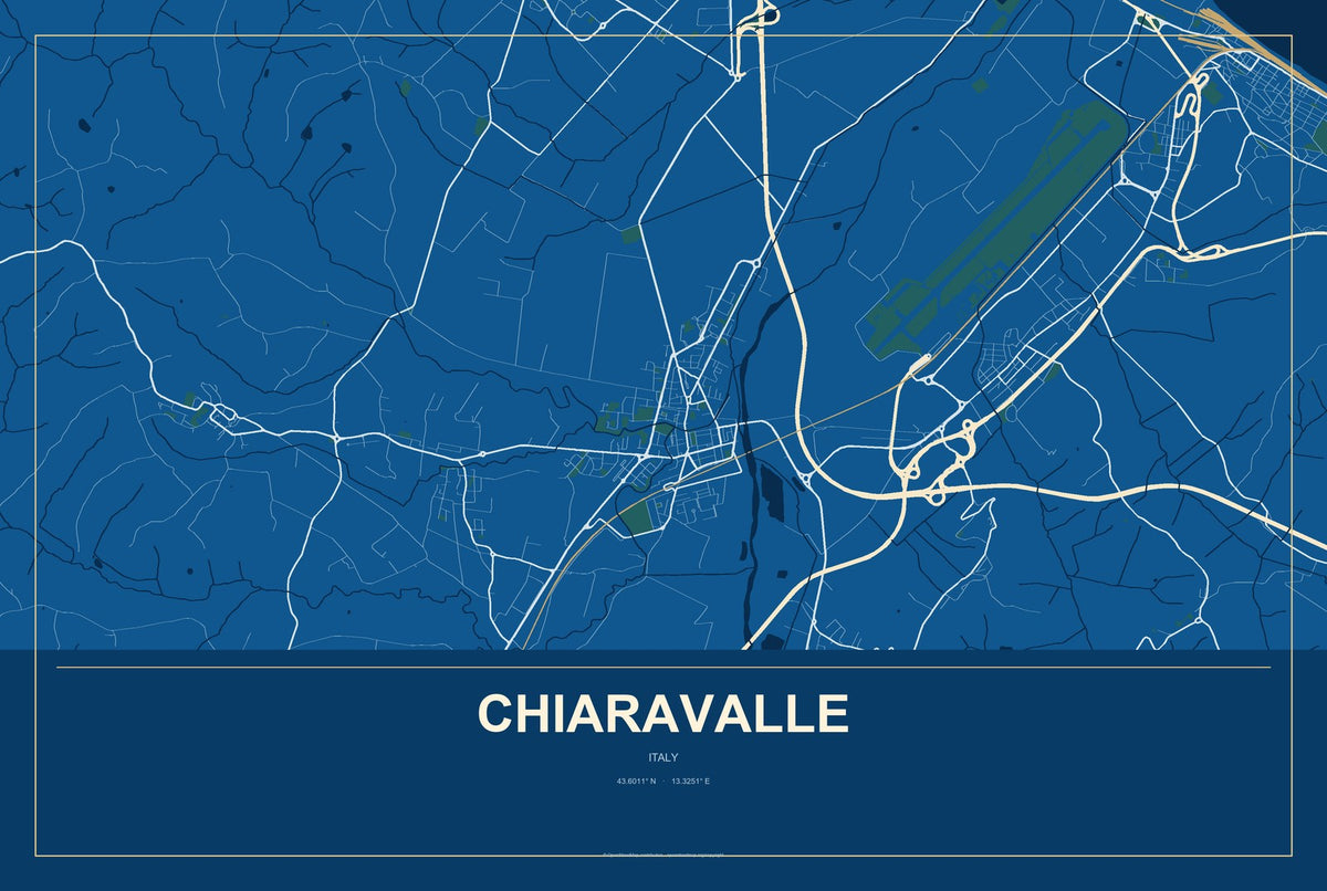 Chiaravalle, Italy City Map Aluminum Sign in Harbor Cobalt style