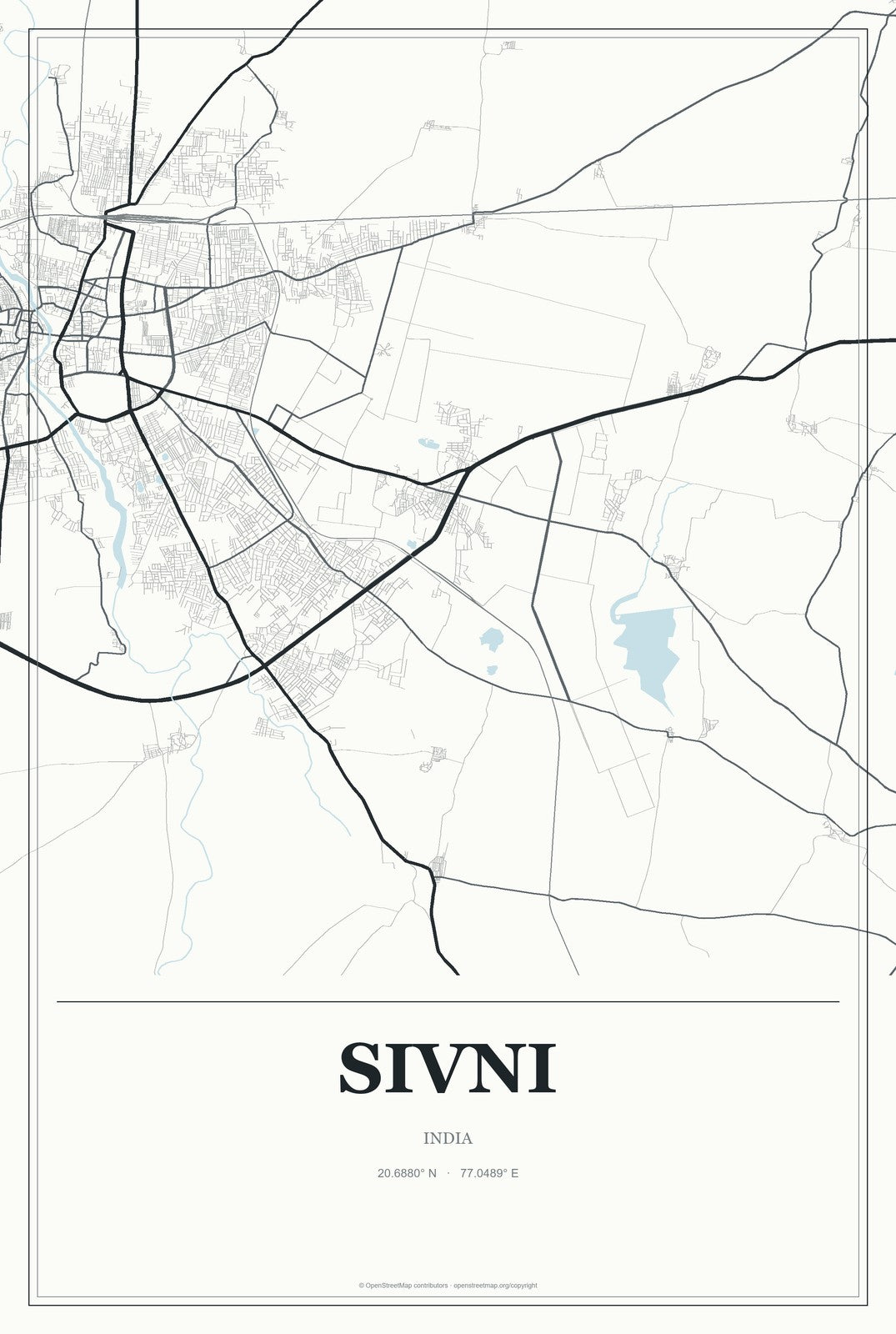 Sivni, India City Map Aluminum Sign in Gallery Air style