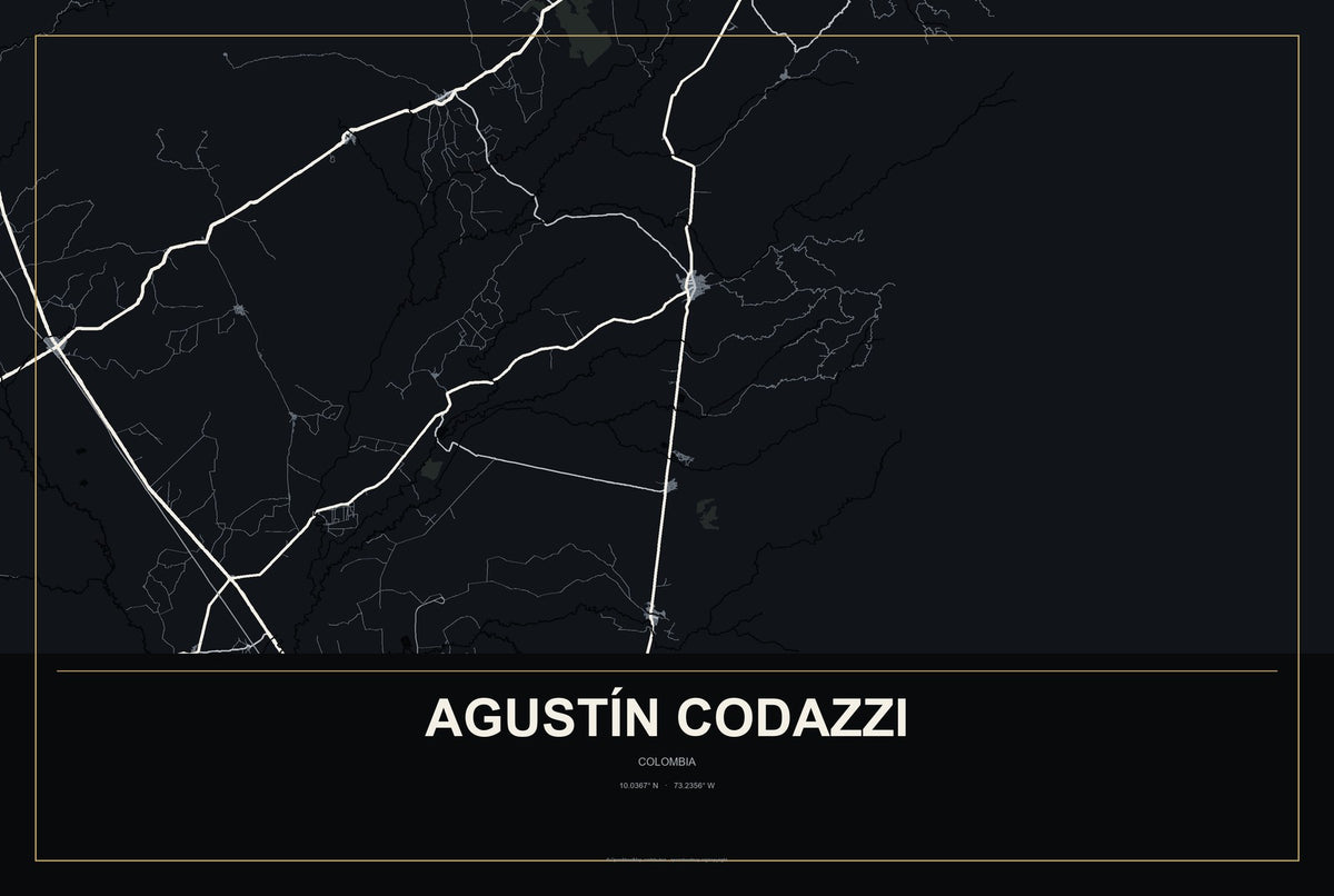 Agustín Codazzi, Colombia City Map Aluminum Sign in Metropolitan Noir style