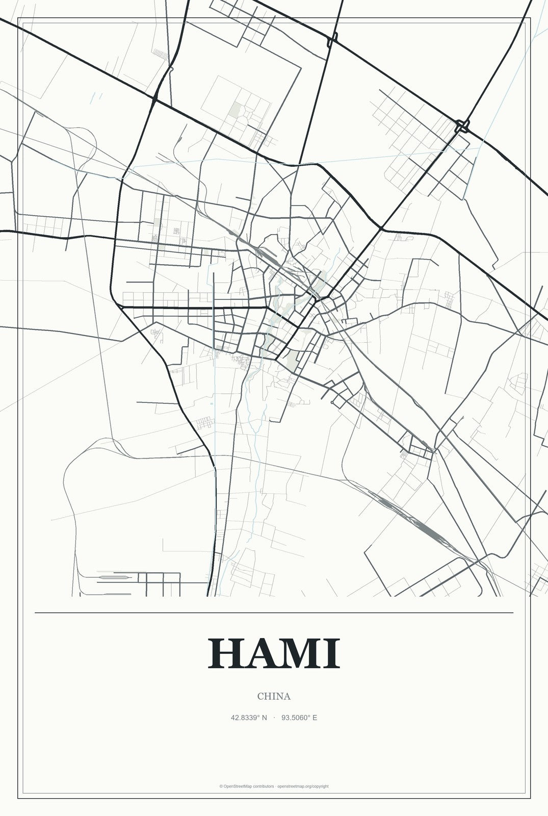 Hami, China City Map Aluminum Sign in Gallery Air style