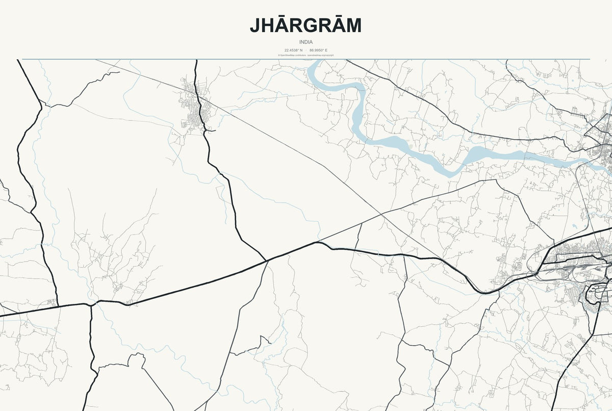 Jhārgrām, India City Map Aluminum Sign in Headline Atlas style
