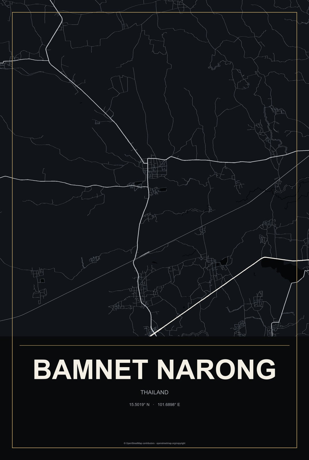 Bamnet Narong, Thailand City Map Aluminum Sign in Metropolitan Noir style