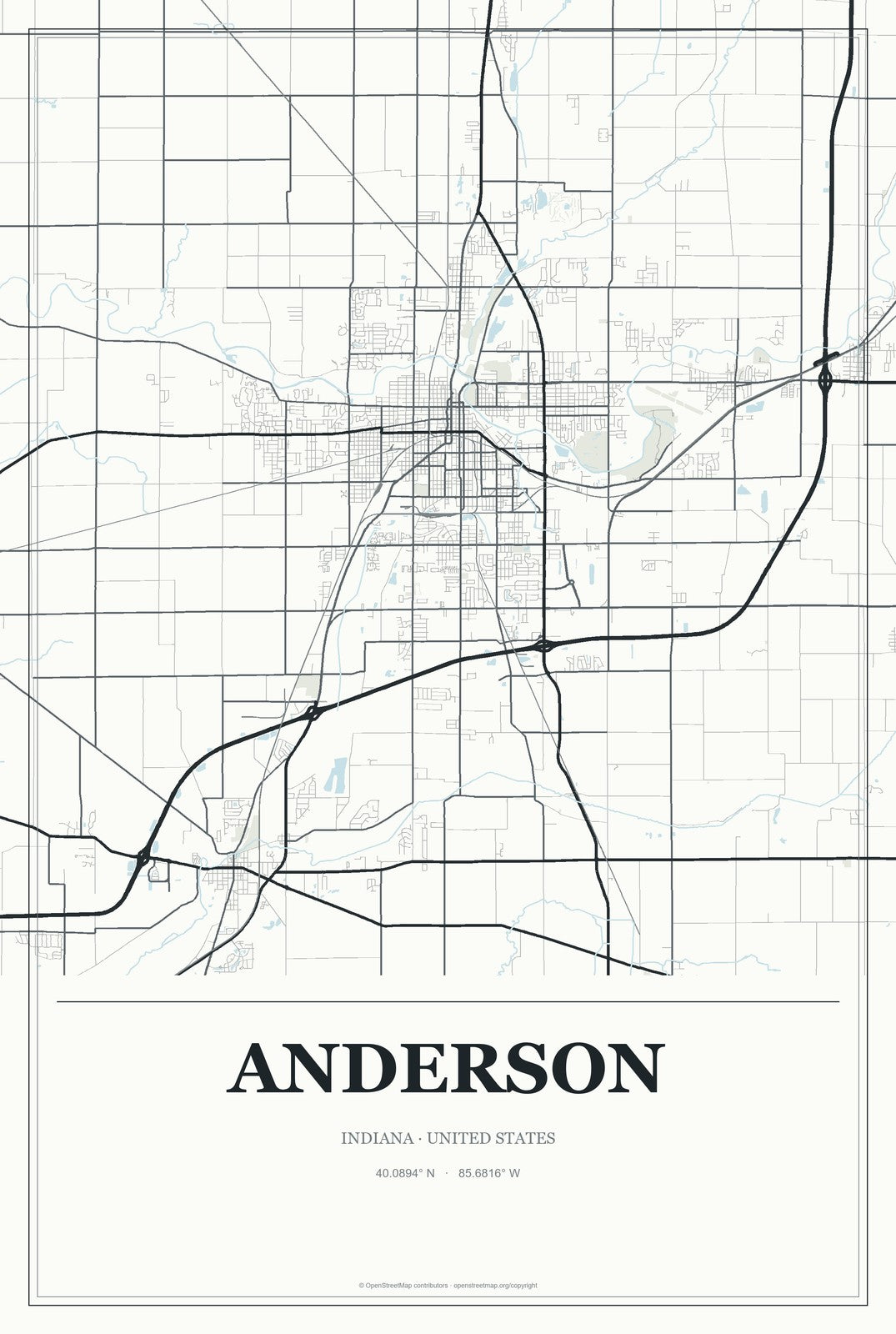 Anderson, Indiana City Map Aluminum Sign in Gallery Air style