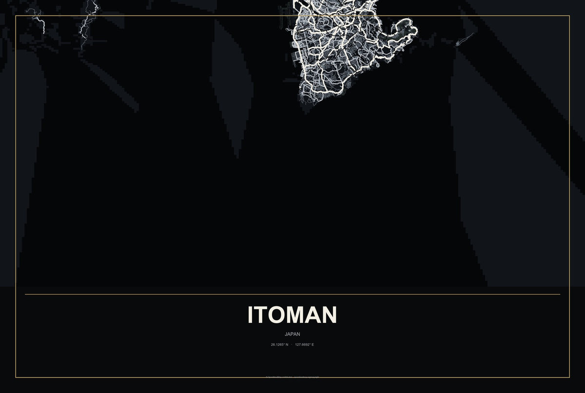 Itoman, Japan City Map Aluminum Sign in Metropolitan Noir style