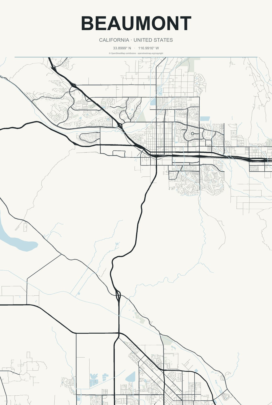 Beaumont, California City Map Aluminum Sign in Headline Atlas style