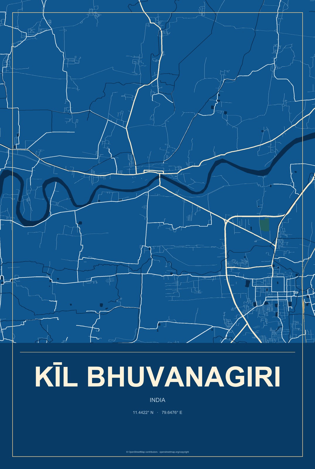 Kīl Bhuvanagiri, India City Map Aluminum Sign in Harbor Cobalt style