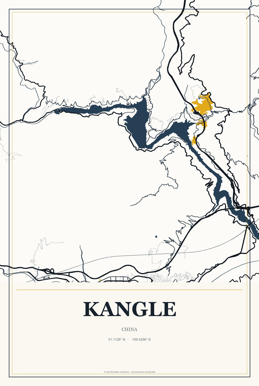Kangle, China City Map Aluminum Sign in Citrine Modern style