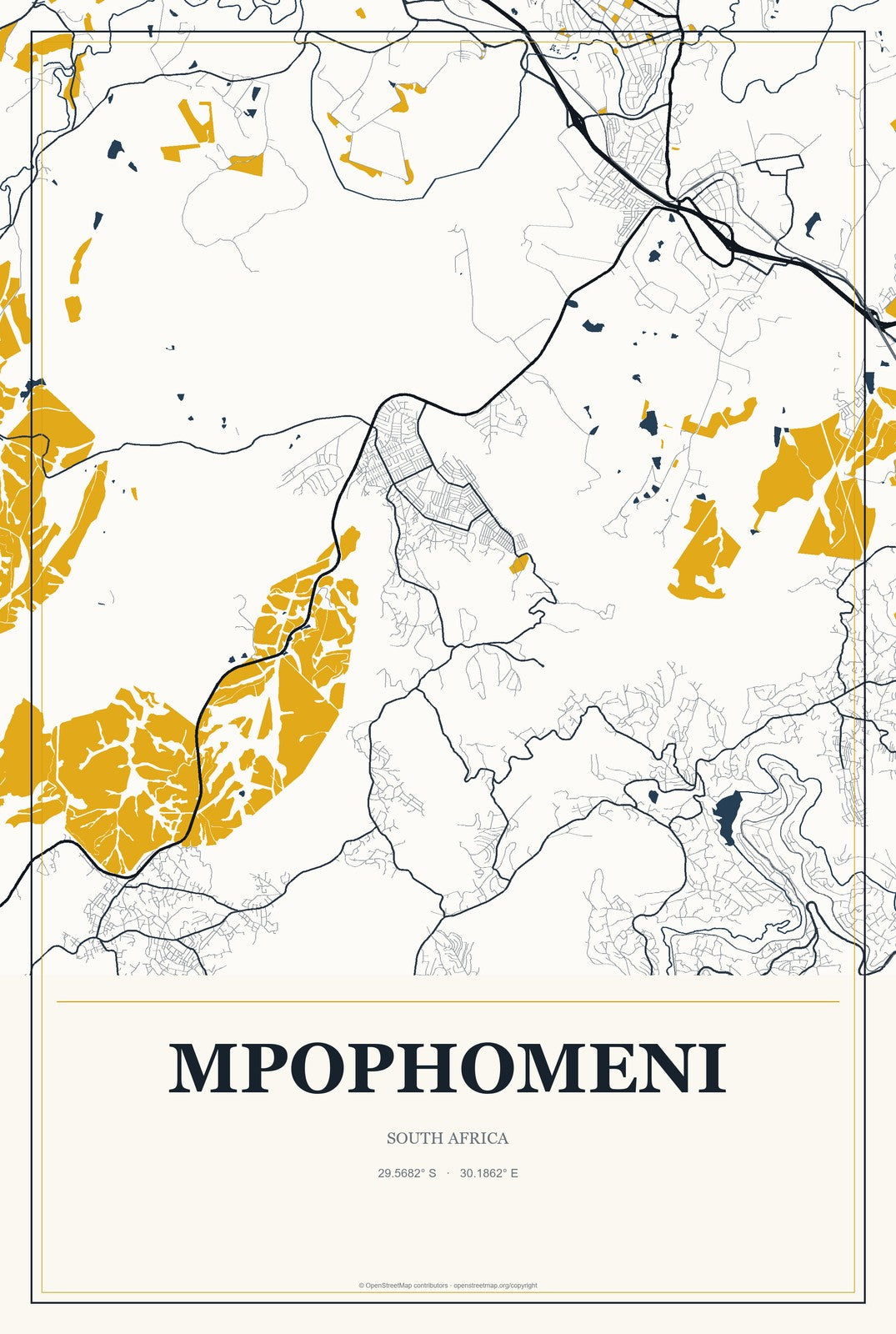 Mpophomeni, South Africa City Map Aluminum Sign in Citrine Modern style