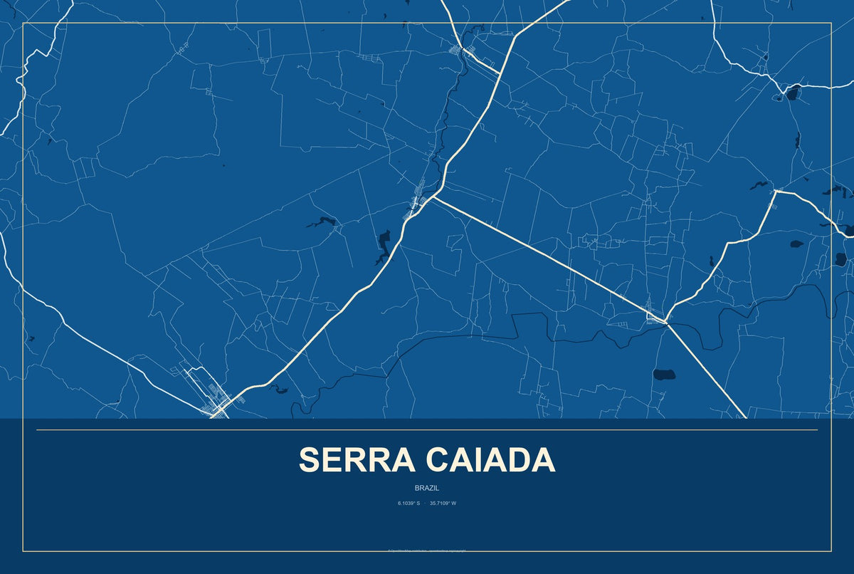 Serra Caiada, Brazil City Map Aluminum Sign in Harbor Cobalt style