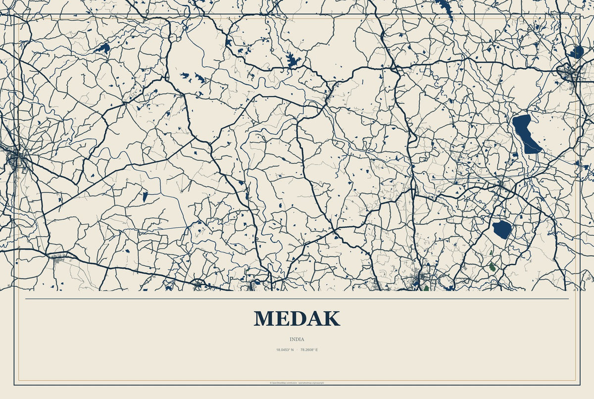 Medak, India City Map Aluminum Sign in Coastal Cutout style